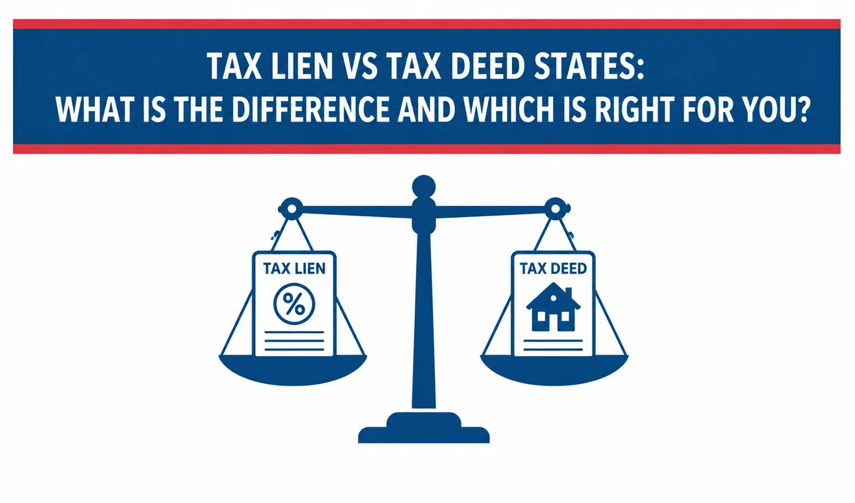 United Tax Liens graphic comparing tax lien vs tax deed states, what is the difference and which is right for you, balance scale icon