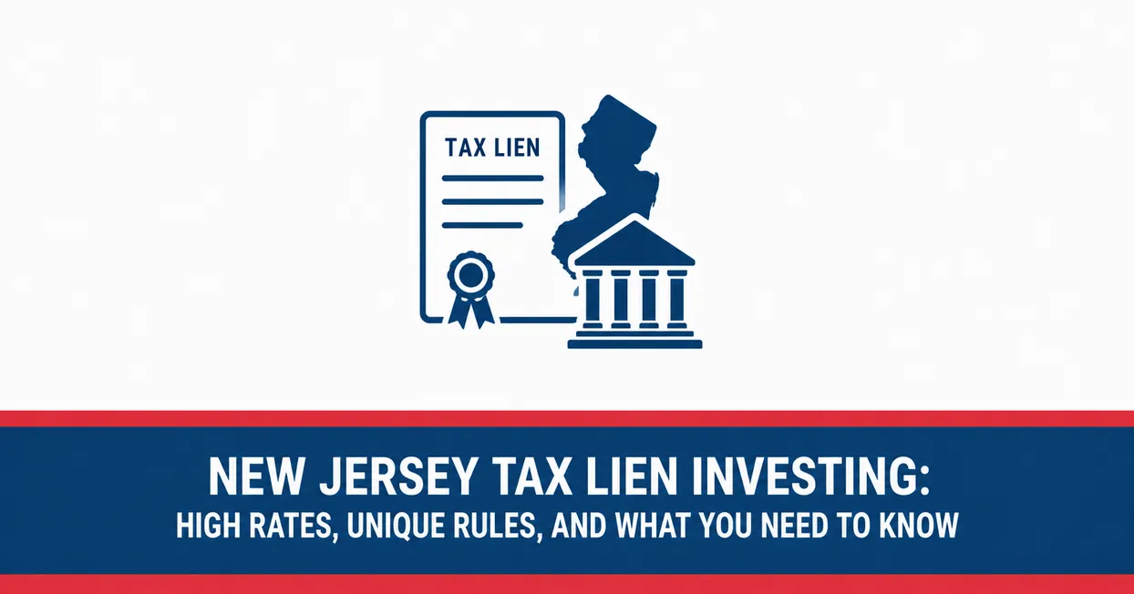 United Tax Liens graphic on New Jersey tax lien investing covering high rates unique rules and what you need to know, with a state icon